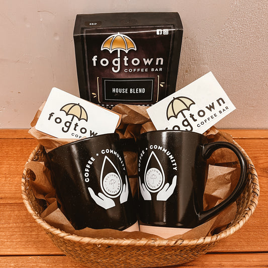 ITEM 119: FOGTOWN COFFEE BAR $20 gift card + 2 mugs & houseblend coffee