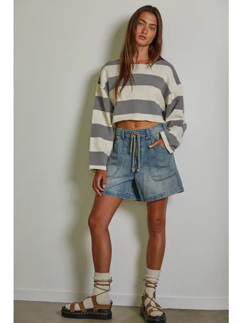 TRAILBLAZER denim drawstring shorts