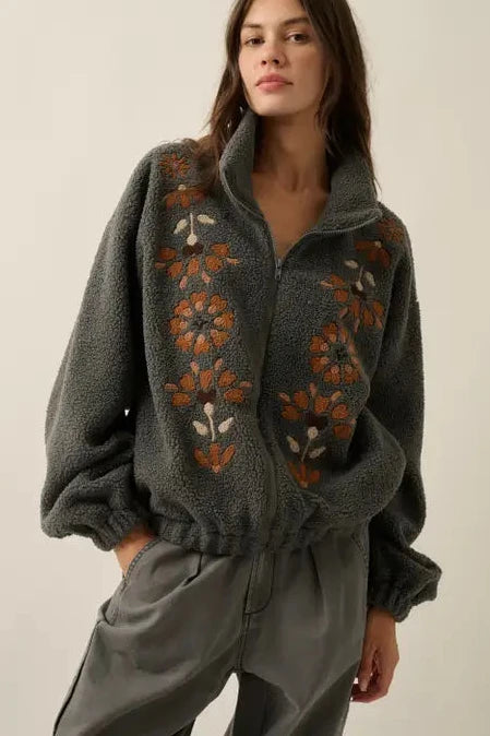 TWILIGHT BLOSSOM embroidered fleece