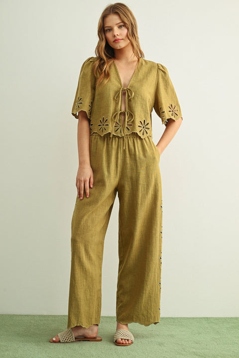 OLIVE TREE eyelet pants