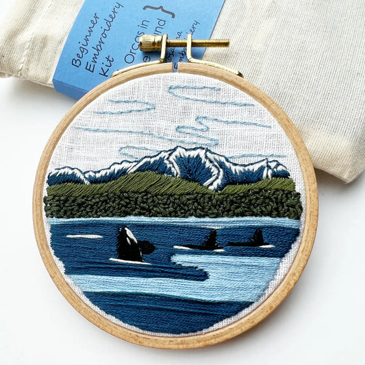 ORCAS IN THE SOUND beginners embroidery kit
