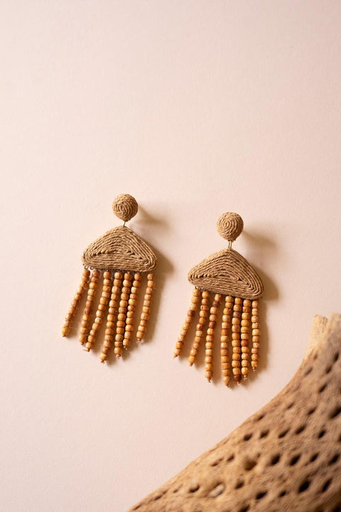 RAFFIA MANGO WOOD beaded earrings
