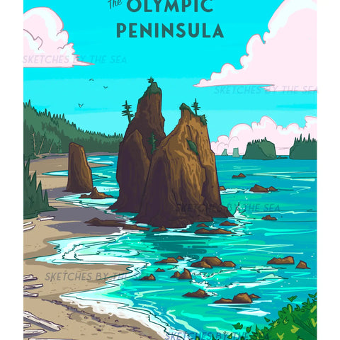 OLYMPIC PENINSULA travel poster