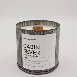 CABIN FEVER rustic tin candle