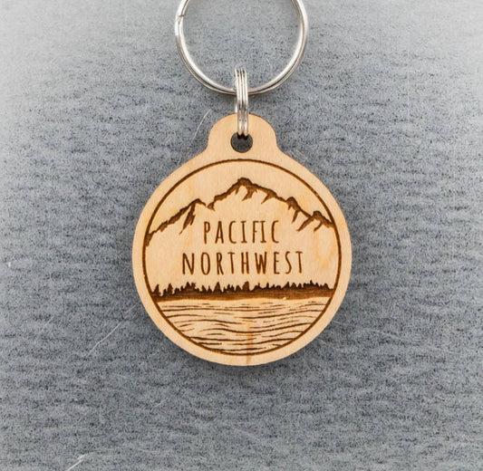 PNW MTNS wood keychain