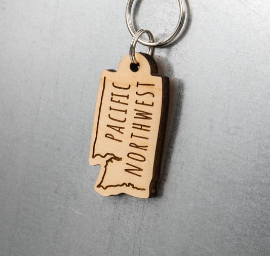 PNW WA STATE wood keychain